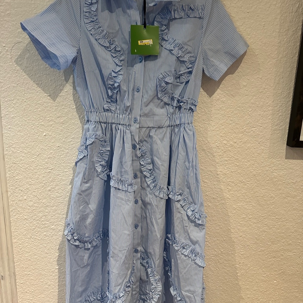 Kate Spade Blue Smocked Buttoned Midi Dress